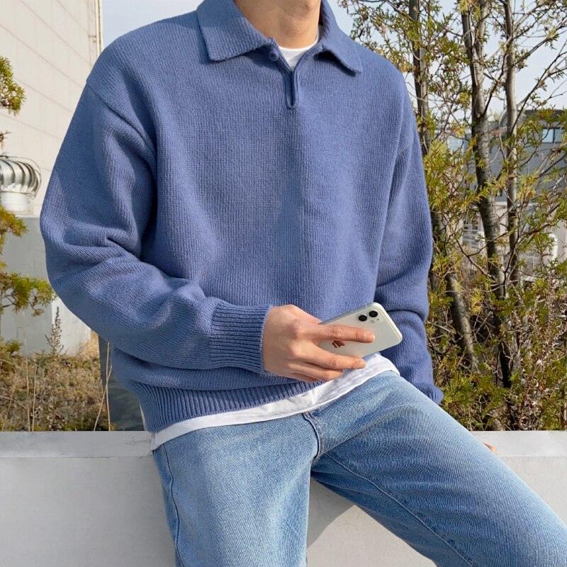 Heren Wollen Moderne Polo Trui – Stijlvolle Gebreide Sweater met Knopen