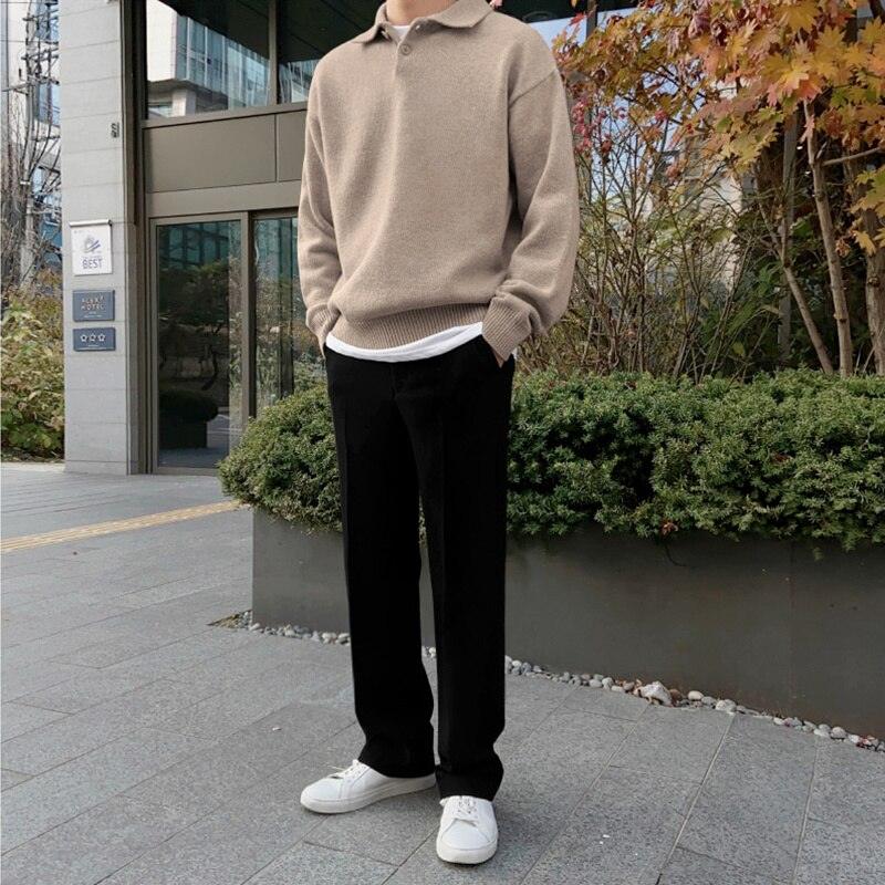 Heren Wollen Moderne Polo Trui – Stijlvolle Gebreide Sweater met Knopen