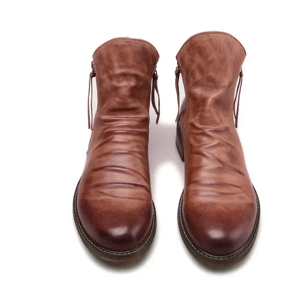 Heren enkellaars – Bruin leer – Stijlvolle boots met zijrits casual & semi-formeel