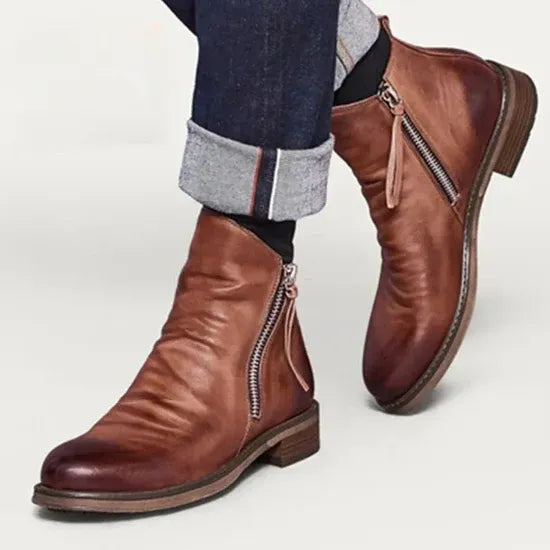 Heren enkellaars – Bruin leer – Stijlvolle boots met zijrits casual & semi-formeel