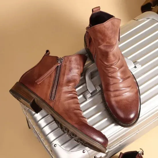 Heren enkellaars – Bruin leer – Stijlvolle boots met zijrits casual & semi-formeel