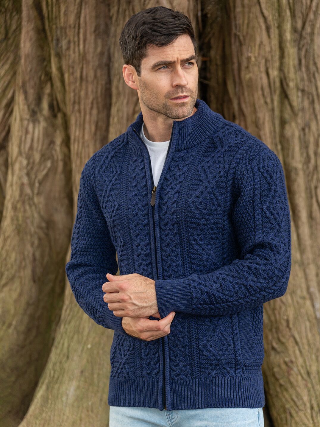 Carlos - Old Money Heren Vest Kabelgebreid Full Zip Cardigan Blauw