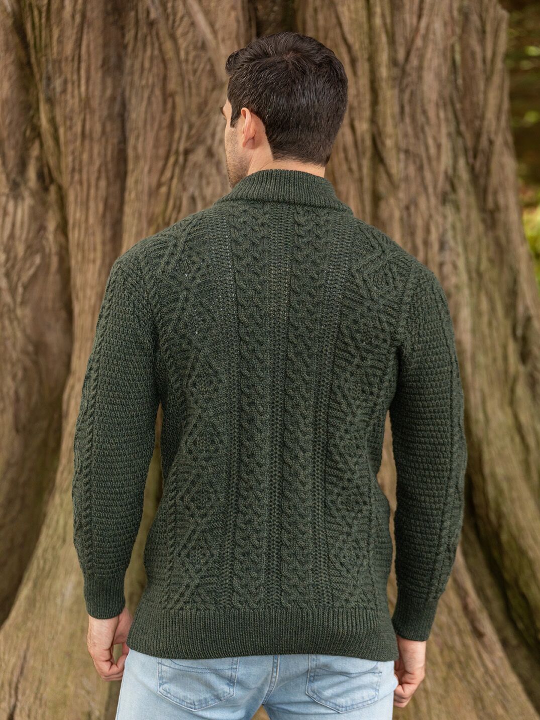 Bernardo - Heren Full Zip Cardigan – Old Money Kabelgebreid Vest – Groen / Grijs