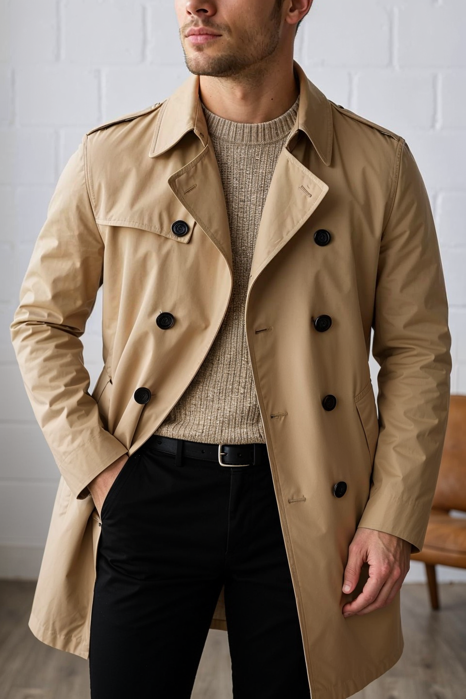 Diego - Heren Trenchcoat Klassieke Beige Lange Jas