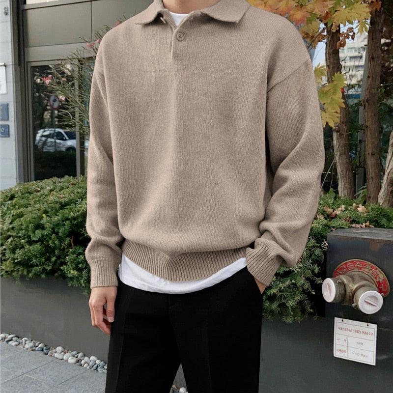 Heren Wollen Moderne Polo Trui – Stijlvolle Gebreide Sweater met Knopen